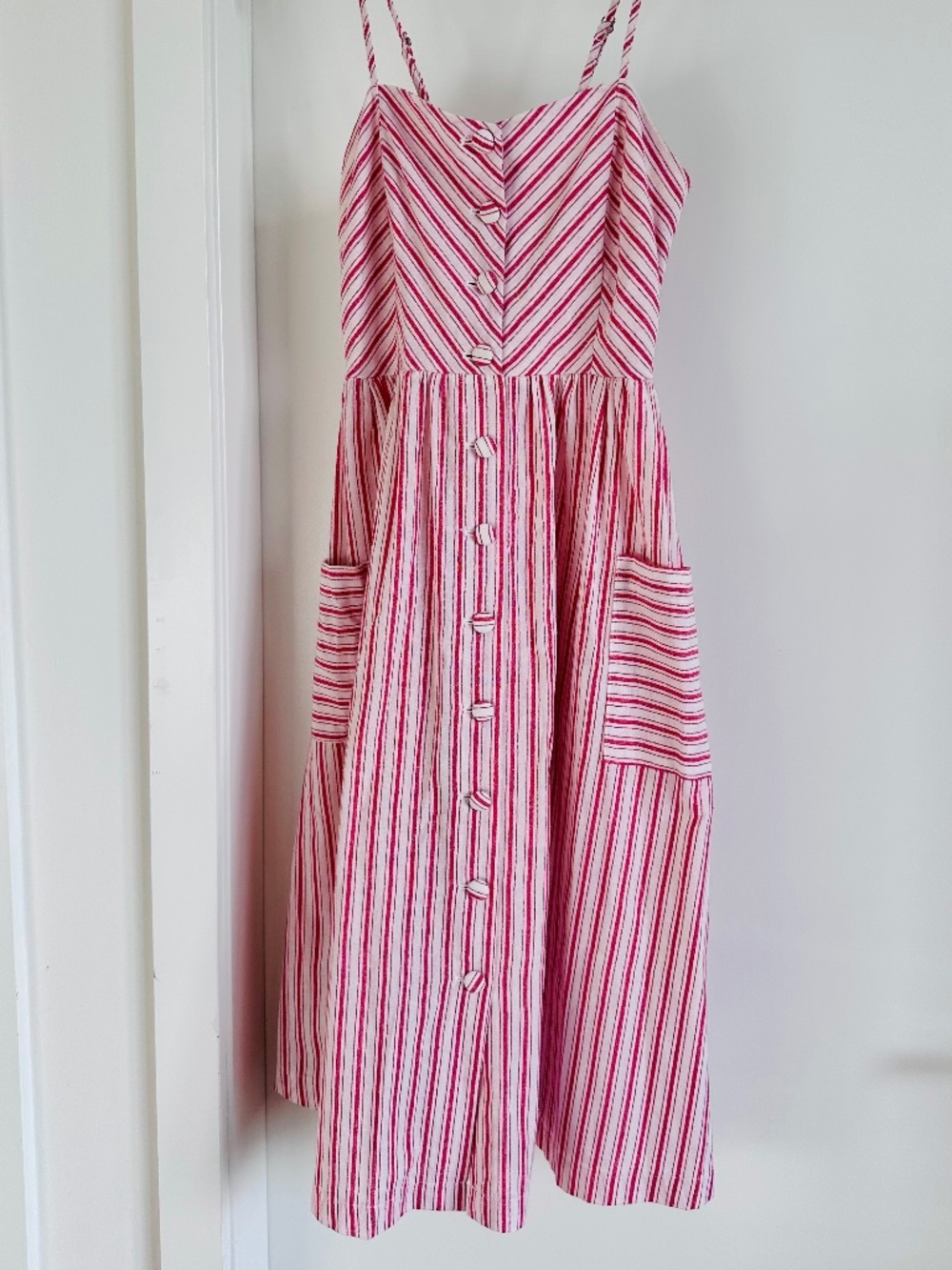 Red and white striped cotton summer dress